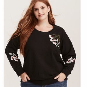 Torrid Black Sweatshirt with Floral Embroidery